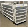 Image 2 : Large 4 Tier retail shelving double-sided gondola with end caps (w/outlets along the side - approx.1