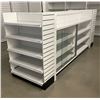 Image 1 : Large 4 Tier retail shelving double-sided gondola with end caps w/glass sliding doors (w/outlets alo