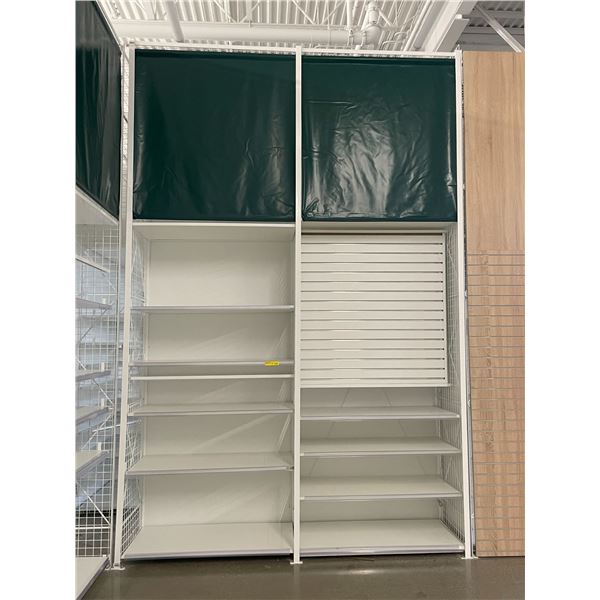 2 rows of 4 & 5 tiered retail shelves with Slatwall (approx. 97in W 148in H 26in D - excellent condi