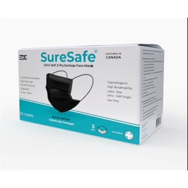 Pallet of SureSafe ultra soft 3-ply earloop face masks black edition (approx. 2000 mask per box) - E