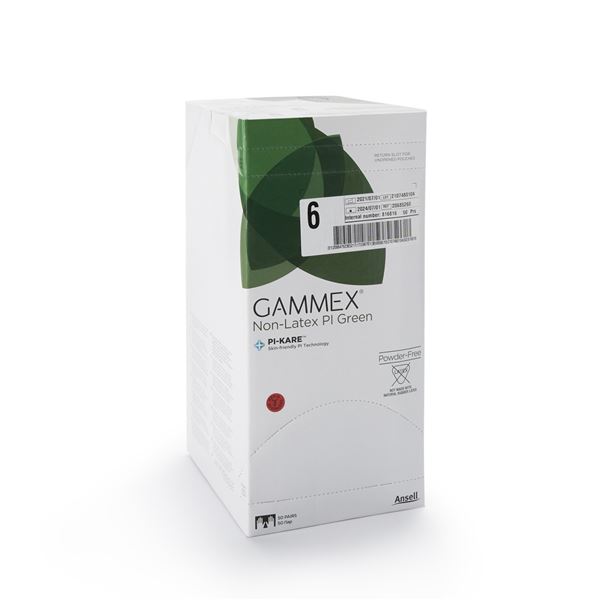 Box of 6 GAMMEX Non Latex PI Surgical Gloves – Green, 50 Pairs/Box - Expiry dates may differ across 