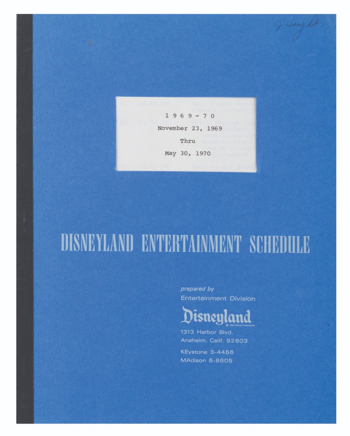 A 1969 70 Disneyland Entertainment Schedule  a-1969-70-disneyland-entertainment-schedule