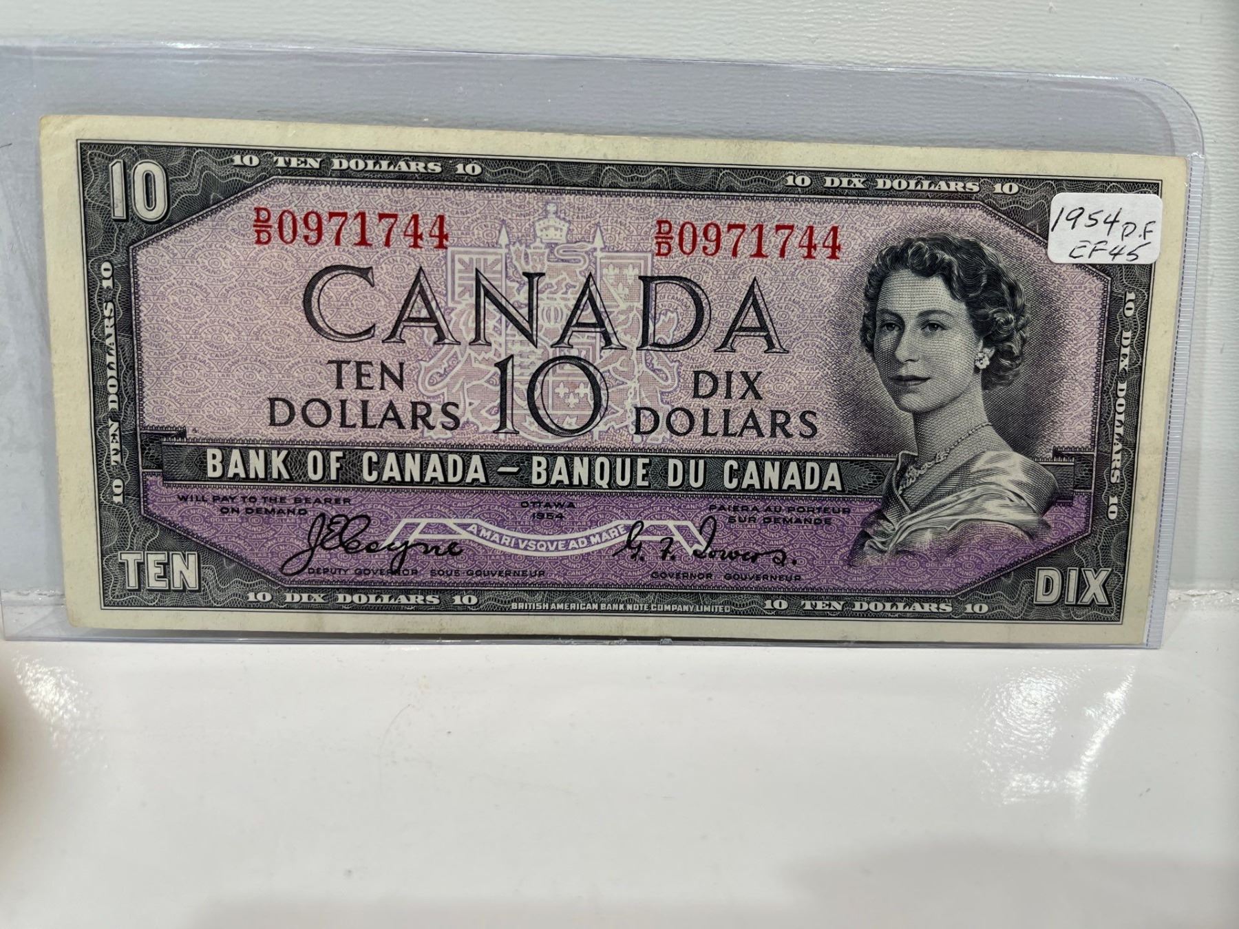 1954 Bank of Canada 10 Dollar Devil's Face Note SN D/D0971744 Coyne ...