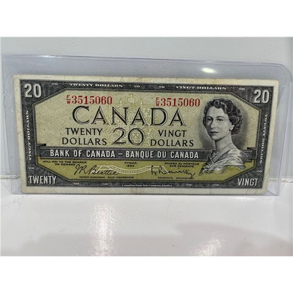 1954 Bank of Canada 20 Dollar Modified Note SN F/W3515060Coyne-Towers ...