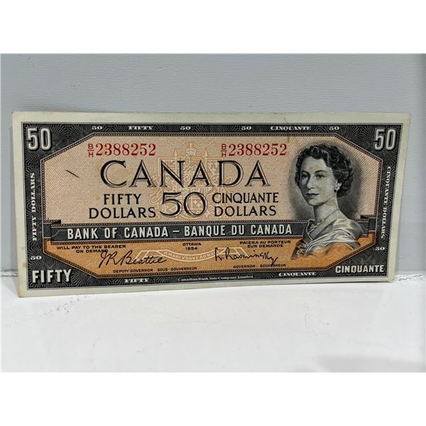 1954 Bank of Canada 50 Dollar Modified Note SN B/H2388252 Beattie ...