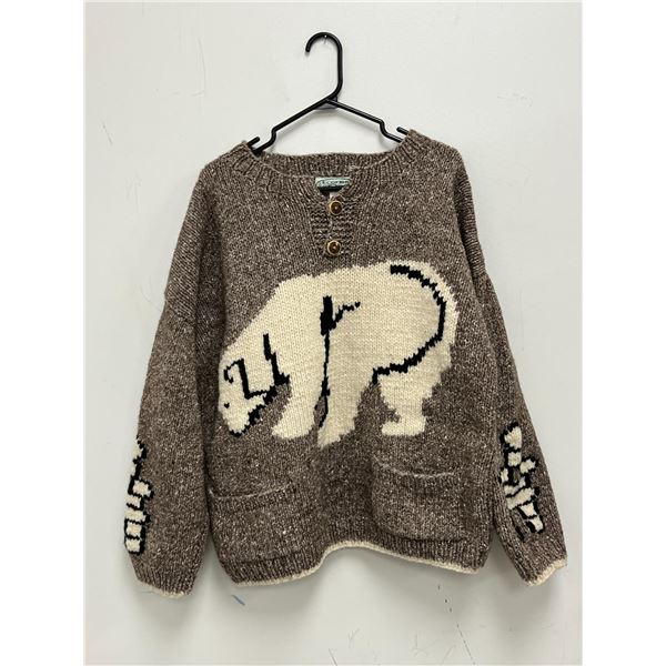 Hand Made Wool / Cotton Polar Bear Inukshuk Sweater - see all photos for size & details