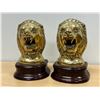 Image 1 : Brass Roaring Lion Bookends on Wooden Bases - Approx: 7.5"T 5"W