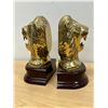Image 4 : Brass Roaring Lion Bookends on Wooden Bases - Approx: 7.5"T 5"W