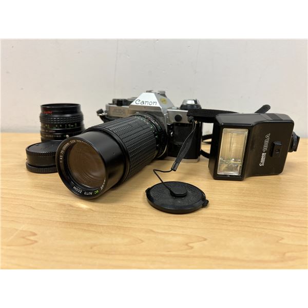 Vintage Canon AE-1 Film Camera & accessories as pictured - see all photos, not tested