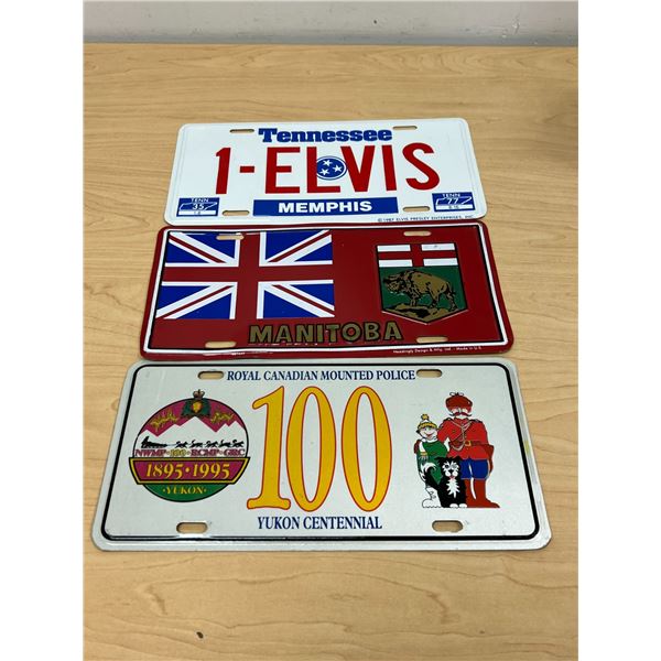 3 Novelty License Plates - Yukon Centennial / Manitoba / Elvis as pictured