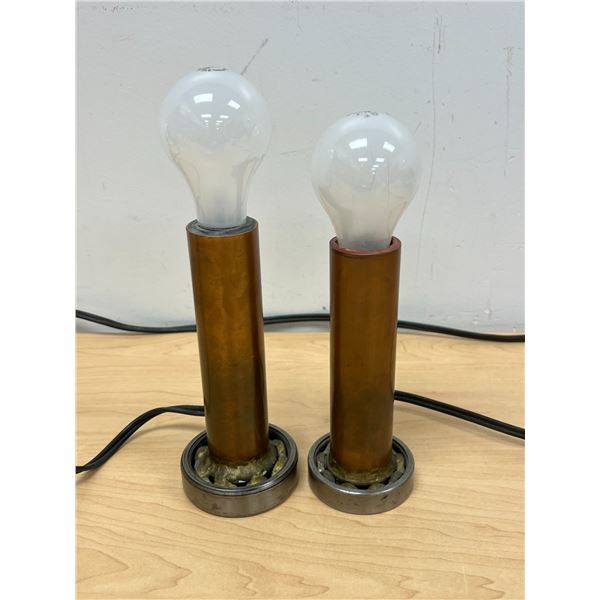 Repurposed Metal Bearing / Pipe Table Lamps - Working 9.5 & 10.5" as pictured, see photos