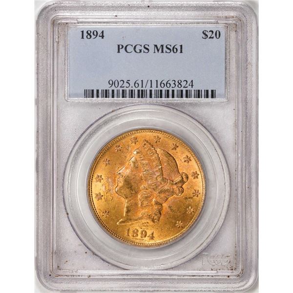 1894 $20 Liberty Head Double Eagle Gold Coin PCGS MS61