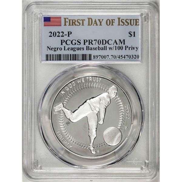 2022-P $1 Proof Negro Leagues Baseball Silver Dollar Coin PCGS PR70DCAM FDOI
