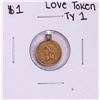 Image 1 : Love Token Type 1 Liberty Head Gold Dollar Coin in Bezel