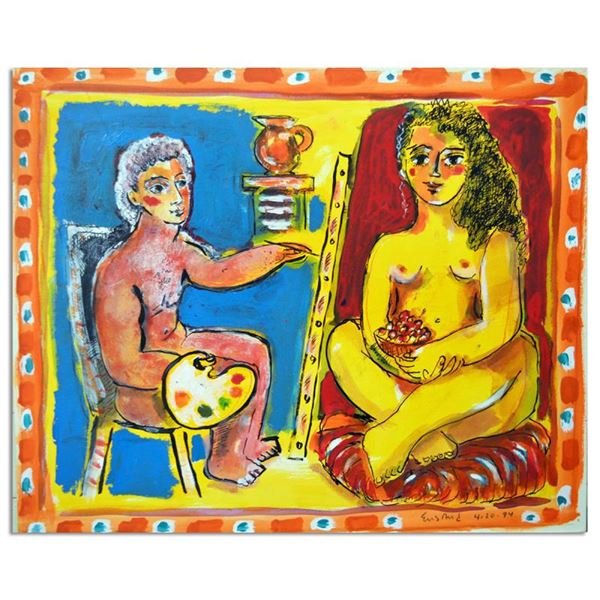 Wayne Ensrud "Artist And His Muse" Original Mixed Media on Board