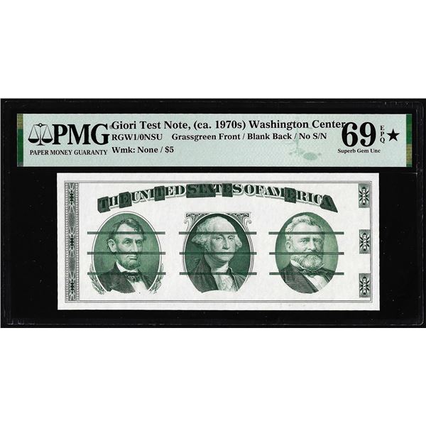 Circa 1970's Washington Center Giori Test Note PMG Superb Gem Uncirculated 69EPQ STAR