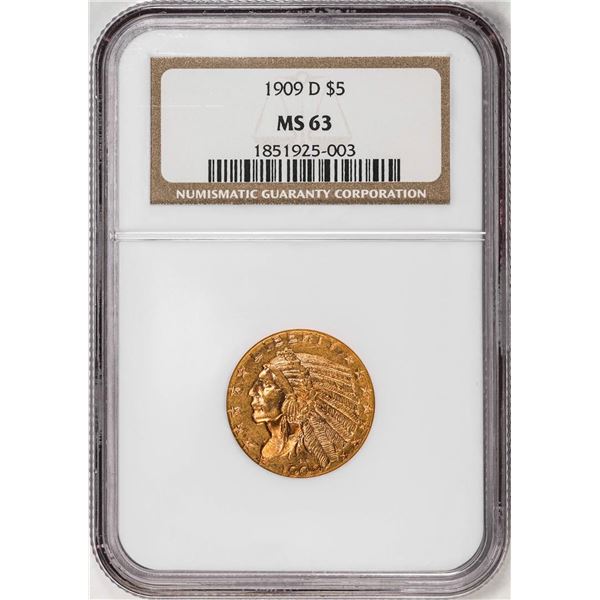 1909-D $5 Indian Head Half Eagle Gold Coin NGC MS63