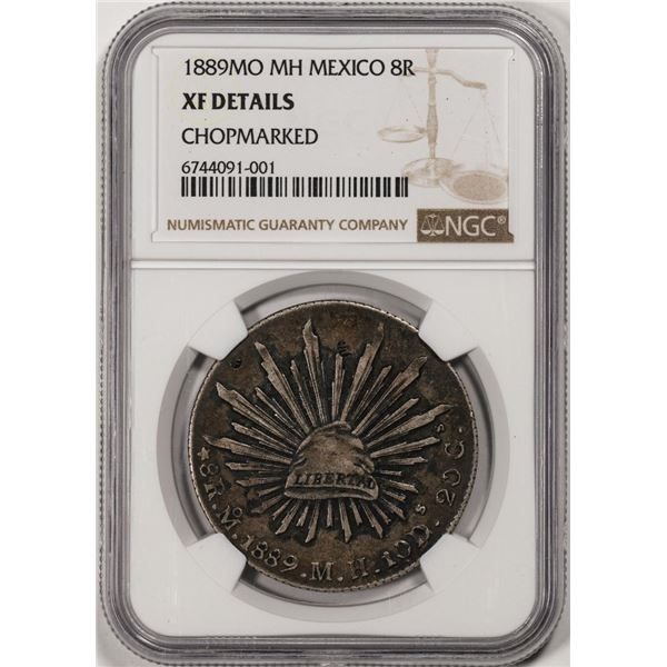 1889MO MH Mexico 8 Reales Silver Coin NGC XF Details Chopmarked