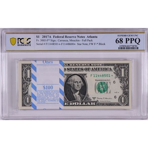 Pack 2017A $1 Federal Reserve STAR Notes Atlanta Fr.3005-F* PCGS Superb Gem UNC 68PPQ