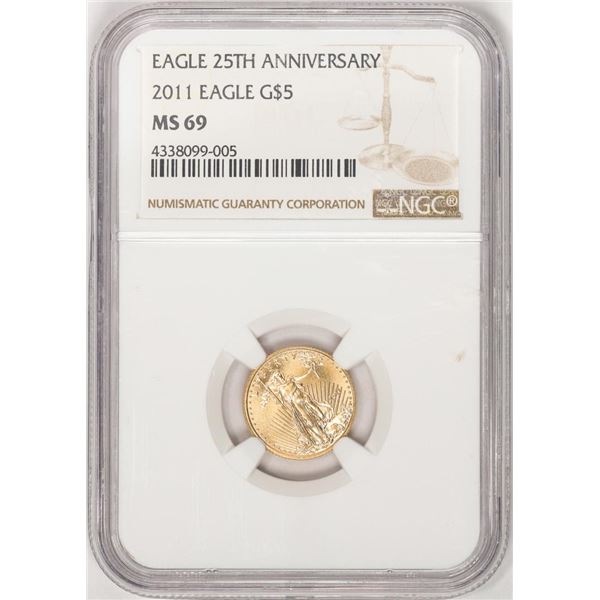2011 $5 American Gold Eagle Coin NGC MS69 25th Anniversary
