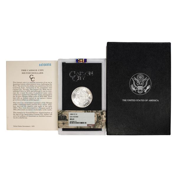 1884-CC $1 Morgan Silver Dollar Coin GSA Hoard NGC MS63 w/Box & COA
