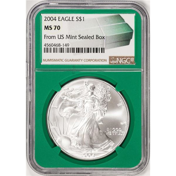 2004 $1 American Silver Eagle Coin NGC MS70 From US Mint Sealed Box Green Core