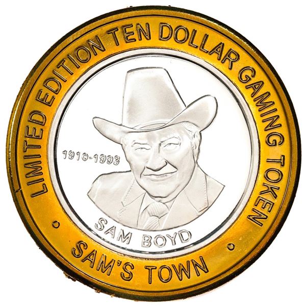 .999 Silver Sam Boyd's Sam's Town Las Vegas $10 Casino Gaming Token Limited Edition