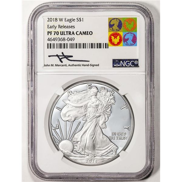 2018-W $1 Proof American Silver Eagle Coin NGC PF70 Ultra Cameo Early Releases Signed