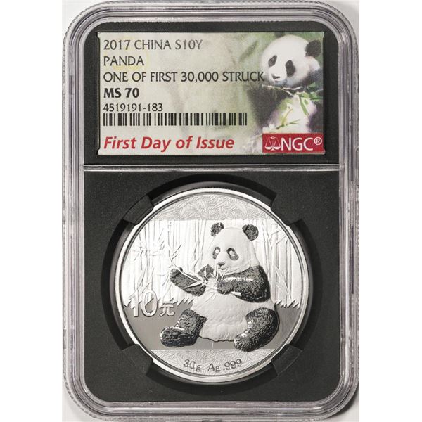 2017 China 10 Yuan Silver Panda Coin NGC MS70 First Day Of Issue