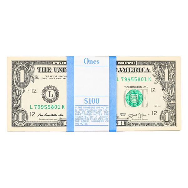 Pack of (100) Consecutive 2013 $1 Federal Reserve Notes San Francisco
