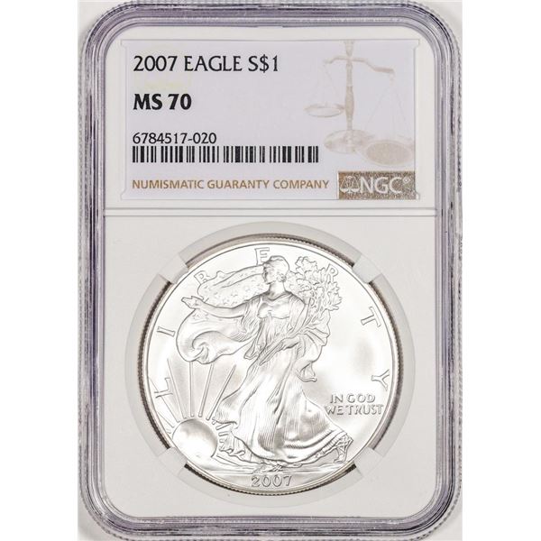 2007 $1 American Silver Eagle Coin NGC MS70