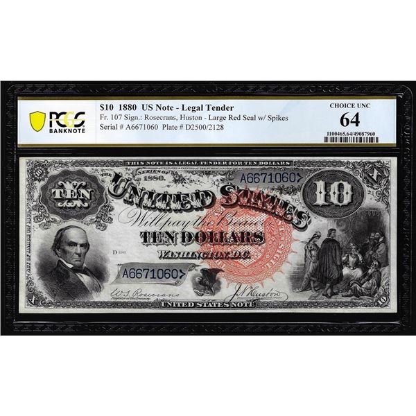 1880 $10 'Jackass' Legal Tender Note Fr.107 PCGS Choice Uncirculated 64