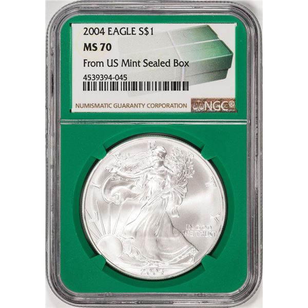 2004 $1 American Silver Eagle Coin NGC MS70 From US Mint Sealed Box Green Core