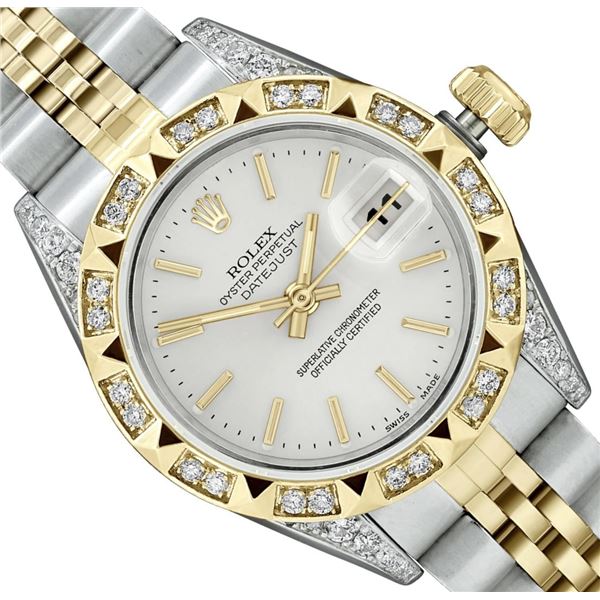 Rolex Ladies Two Tone Diamond Datejust With Rolex Box