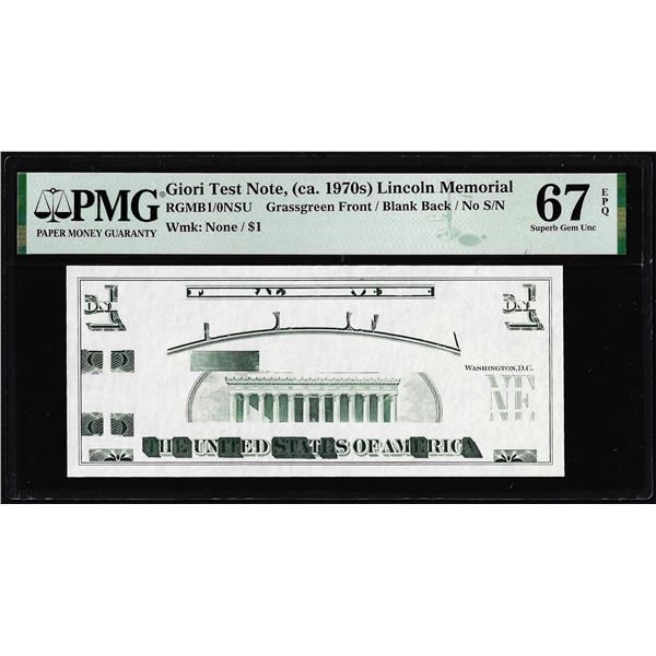 Circa 1970's Lincoln Memorial Giori Test Note PMG Superb Gem Uncirculated 67EPQ