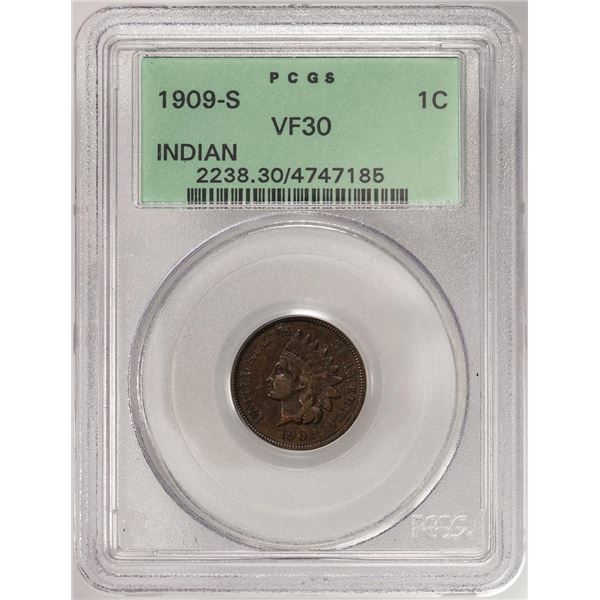 1909-S $1 Indian Head Cent Coin PCGS VF30 Old Green Holder