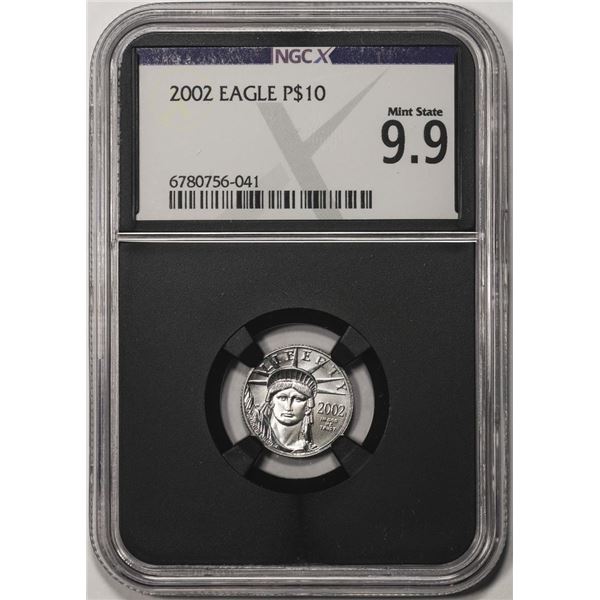 2002 $10 Platinum American Eagle Coin NGCX Mint State 9.9