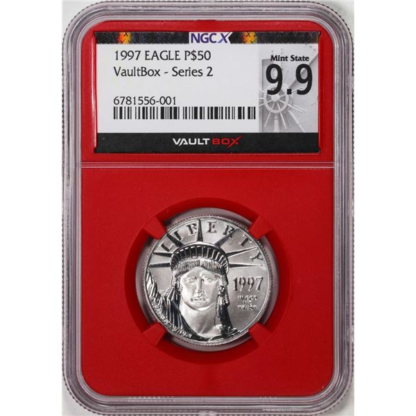 1997 $50 American Platinum Eagle Coin NGCX Mint State 9.9 VaultBox Red Core Series 2