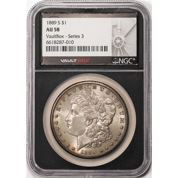 1889-S $1 Morgan Silver Dollar Coin NGC AU58 Vaultbox Series 3