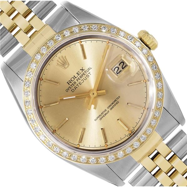 Rolex Mens Two Tone Diamond Datejust Wristwatch With Rolex Box