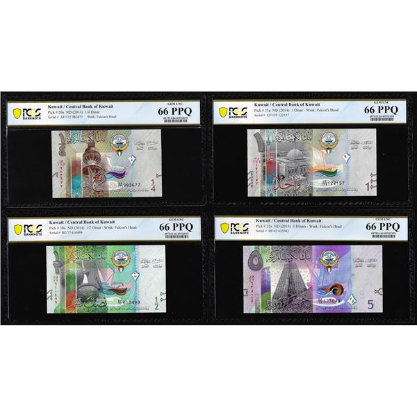 Lot of 2014 Kuwait 1/4, 1/2, 1 & 5 Dinar Notes PCGS Gem Uncirculated 66PPQ