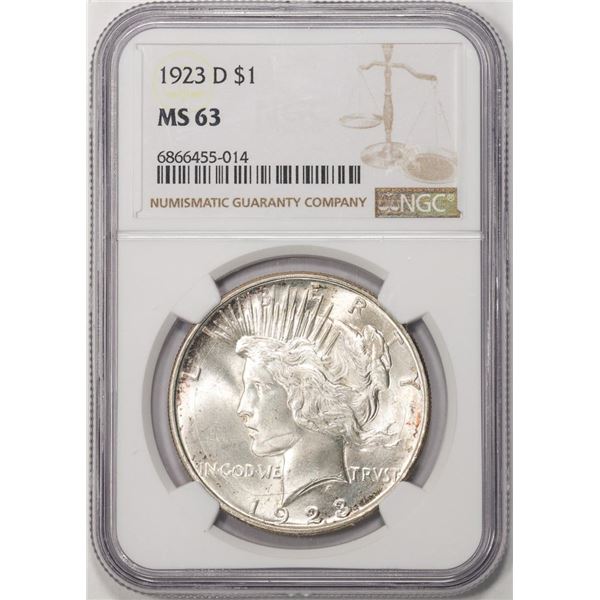 1923-D $1 Peace Silver Dollar Coin NGC MS63