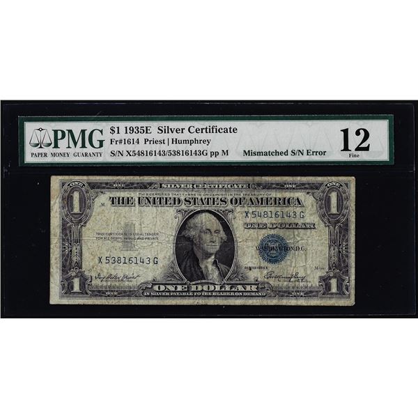 1935E $1 Silver Certificate Note Mismatched Serial Number Error Fr.1614 PMG Fine 12