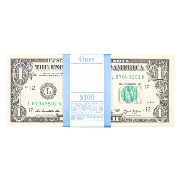 Pack of (100) Consecutive 2013 $1 Federal Reserve Notes San Francisco