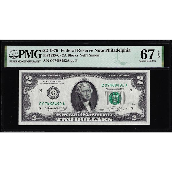1976 $2 Federal Reserve Note Fr.1935-C PMG Superb Gem Uncirculated 67EPQ