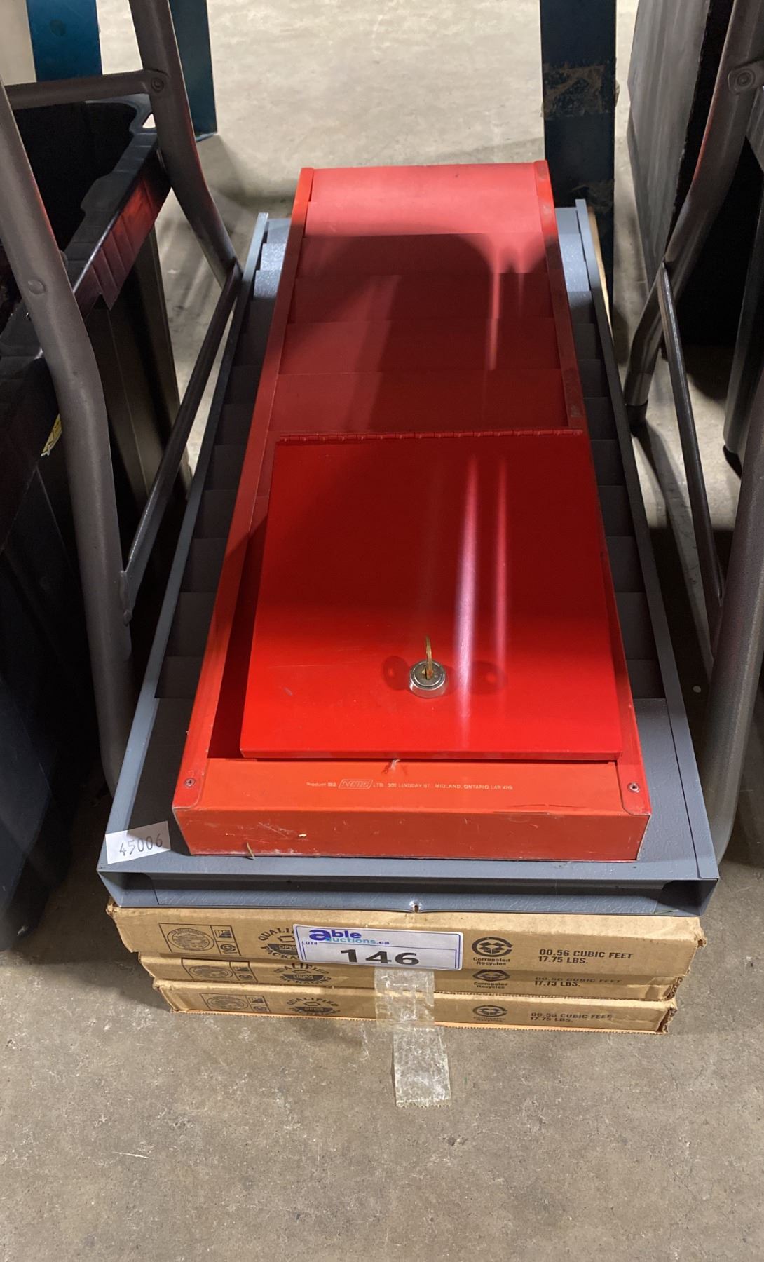 5 ASSORTED METAL COMMERCIAL JOB TICKET DISPLAY RACKS & RED METAL LOCK ...