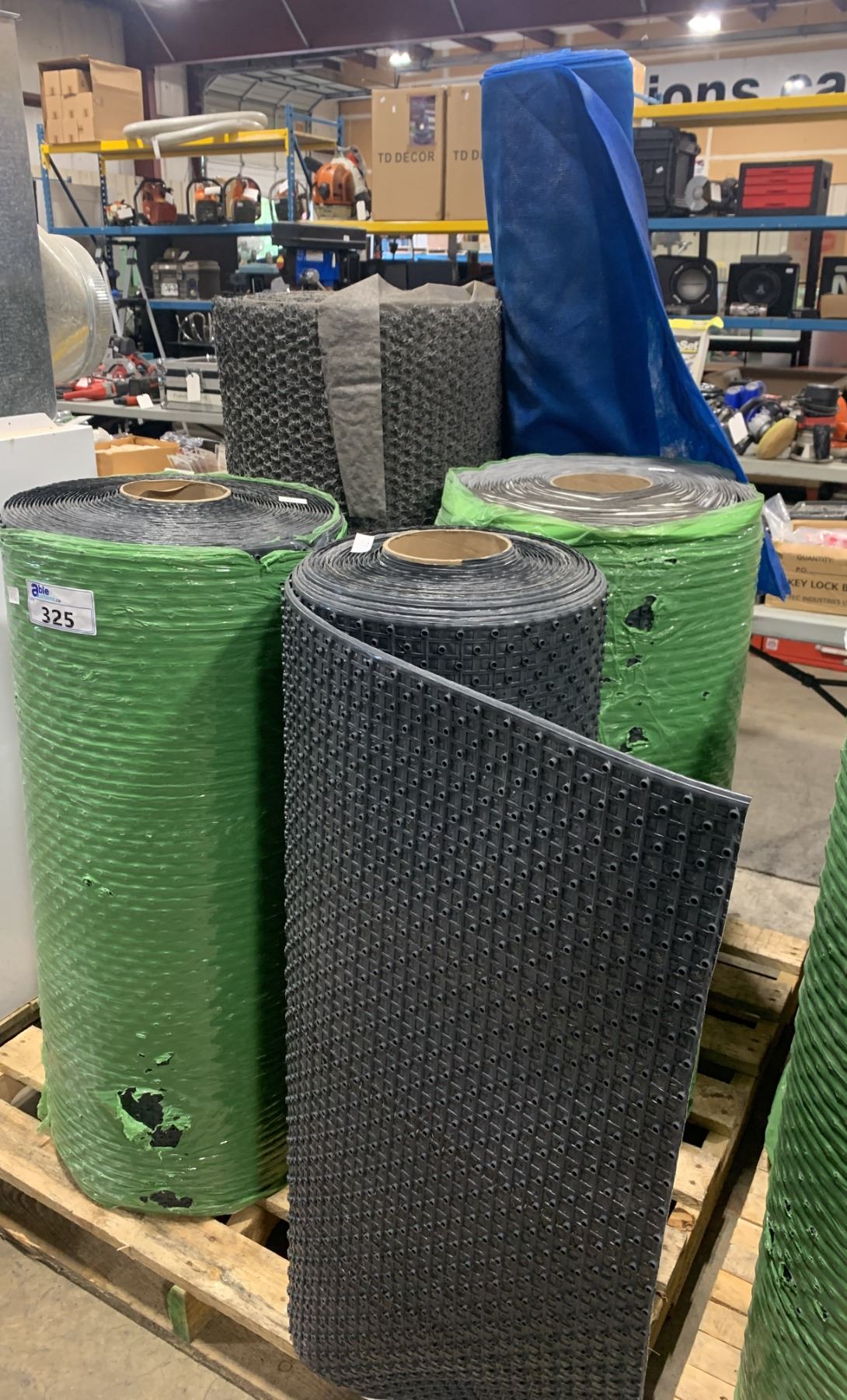 3 ROLLS OF SOUND MAT, ROLL OF BLUE MESH, & FILTERING INSULATION ON A ...