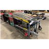 Image 1 : METAL MOBILE TASK CART FILLED WITH LEVELS, VEHICLE RAMPS, 3 TON VEHICLE JACKS, & ENGINE SUPPORT BARS
