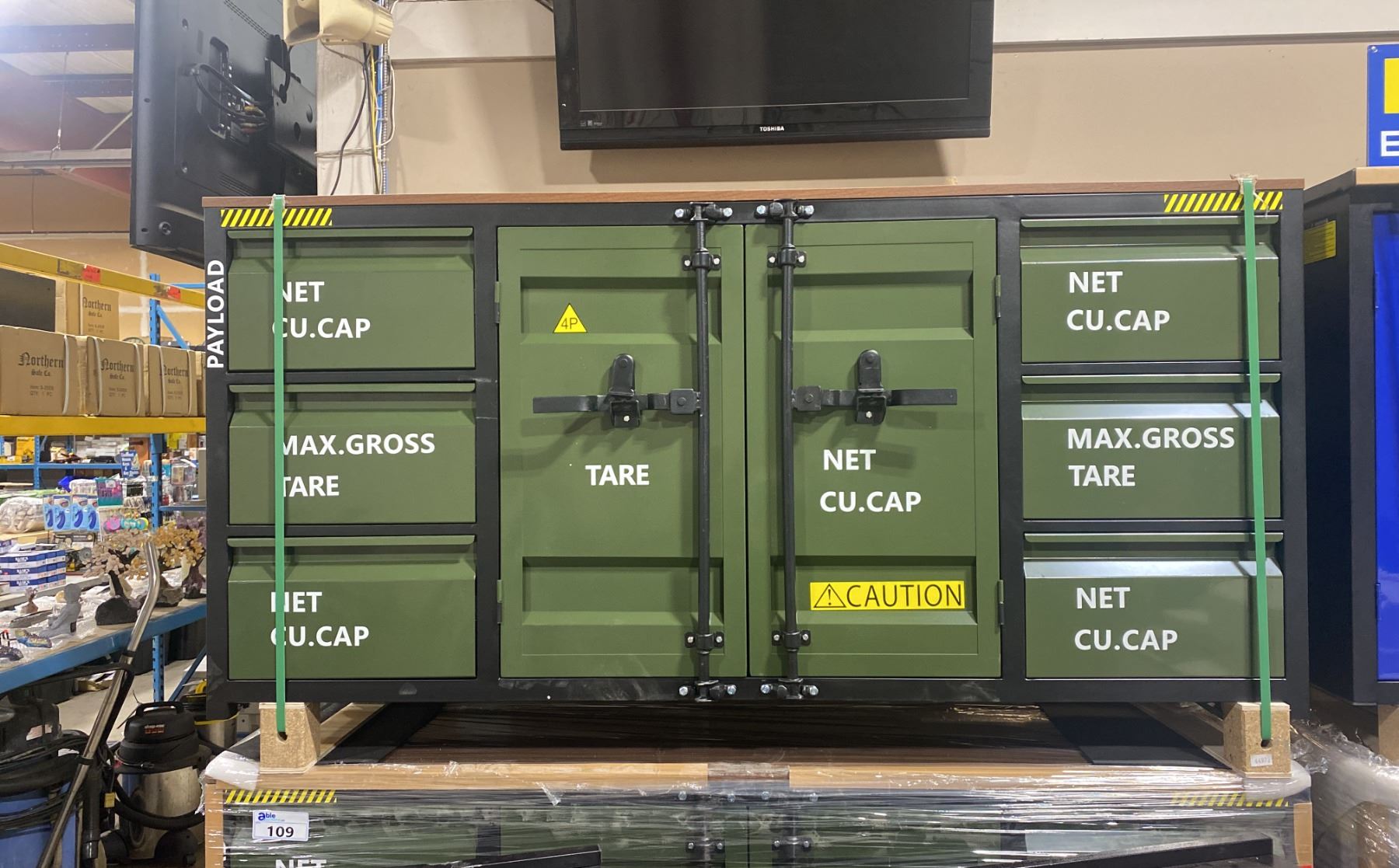 Container Work Bench TRANSPORT CONTAINER STYLE GREEN 6 DRAWER 2 DOOR 77