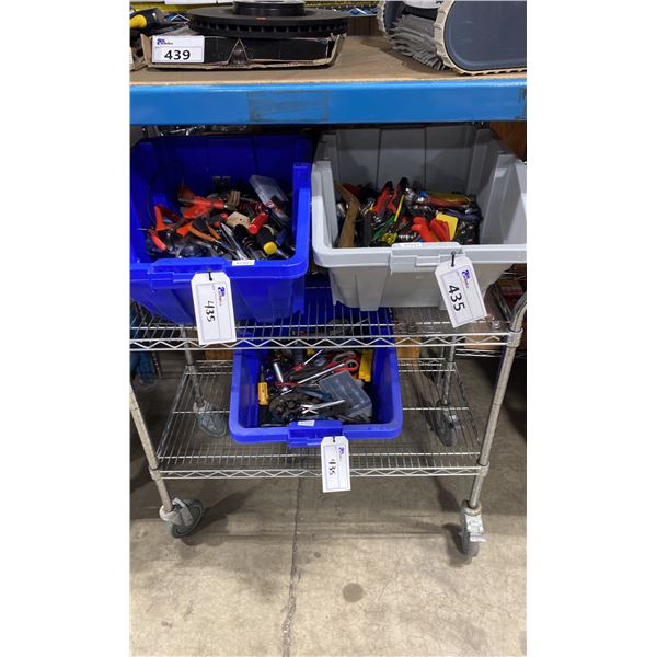 3 BINS OF ASSORTED SMALL HAND TOOLS *BINS INCLUDED*